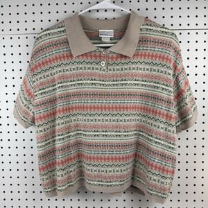 Vtg‎ 90s Weathervane knit polo sweater M beige Fair Isle grandpacore retro
